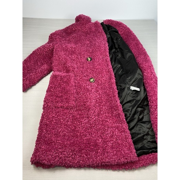 Calvin Klein Pink Faux Fur Coat Women Size Large Black Lined Jacket - Picture 14 of 15